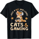 Just A Boy Who Loves Cats And Gaming Cute Gamer Cat T-Shirt - T-Shirt | Black