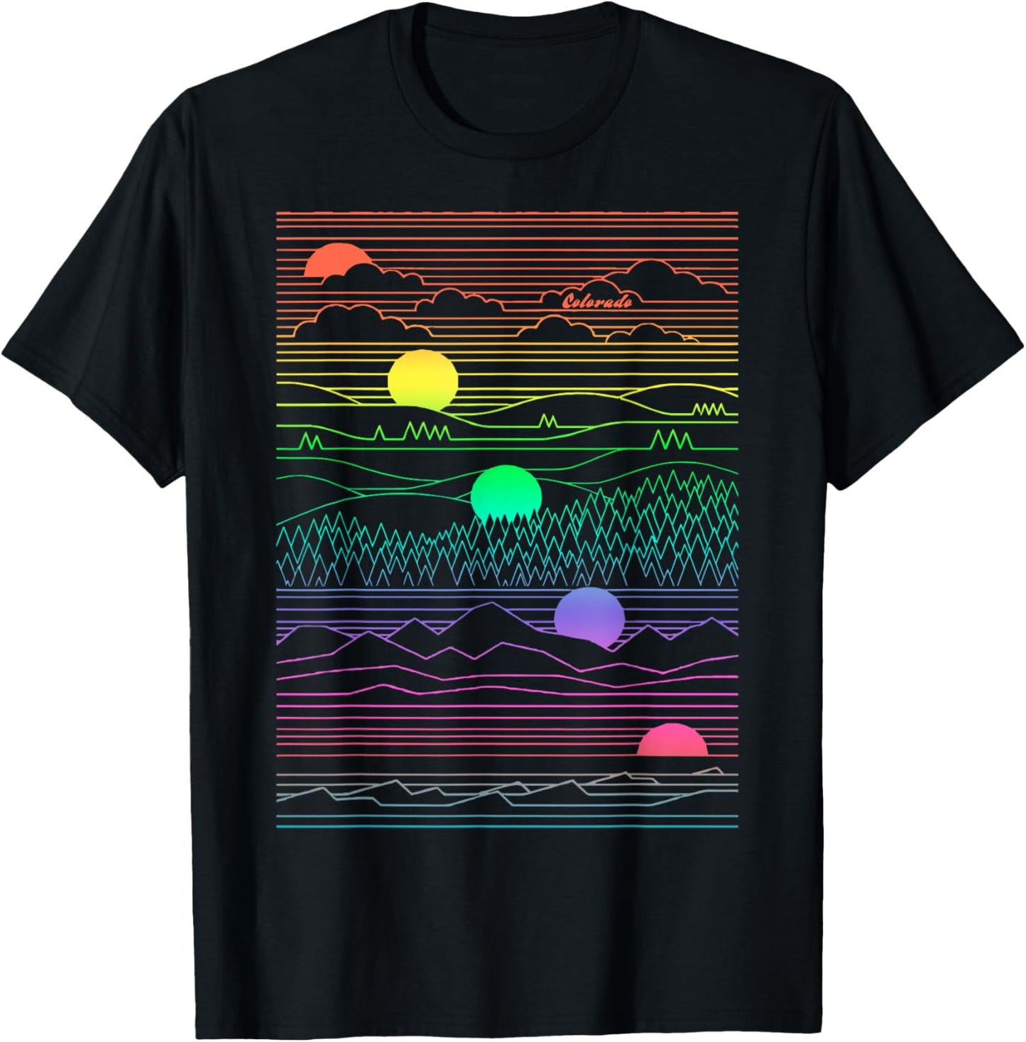 Colorado Mountain Line Art 80's Colorful Colorado Gifts T-Shirt - T-Shirt | Black