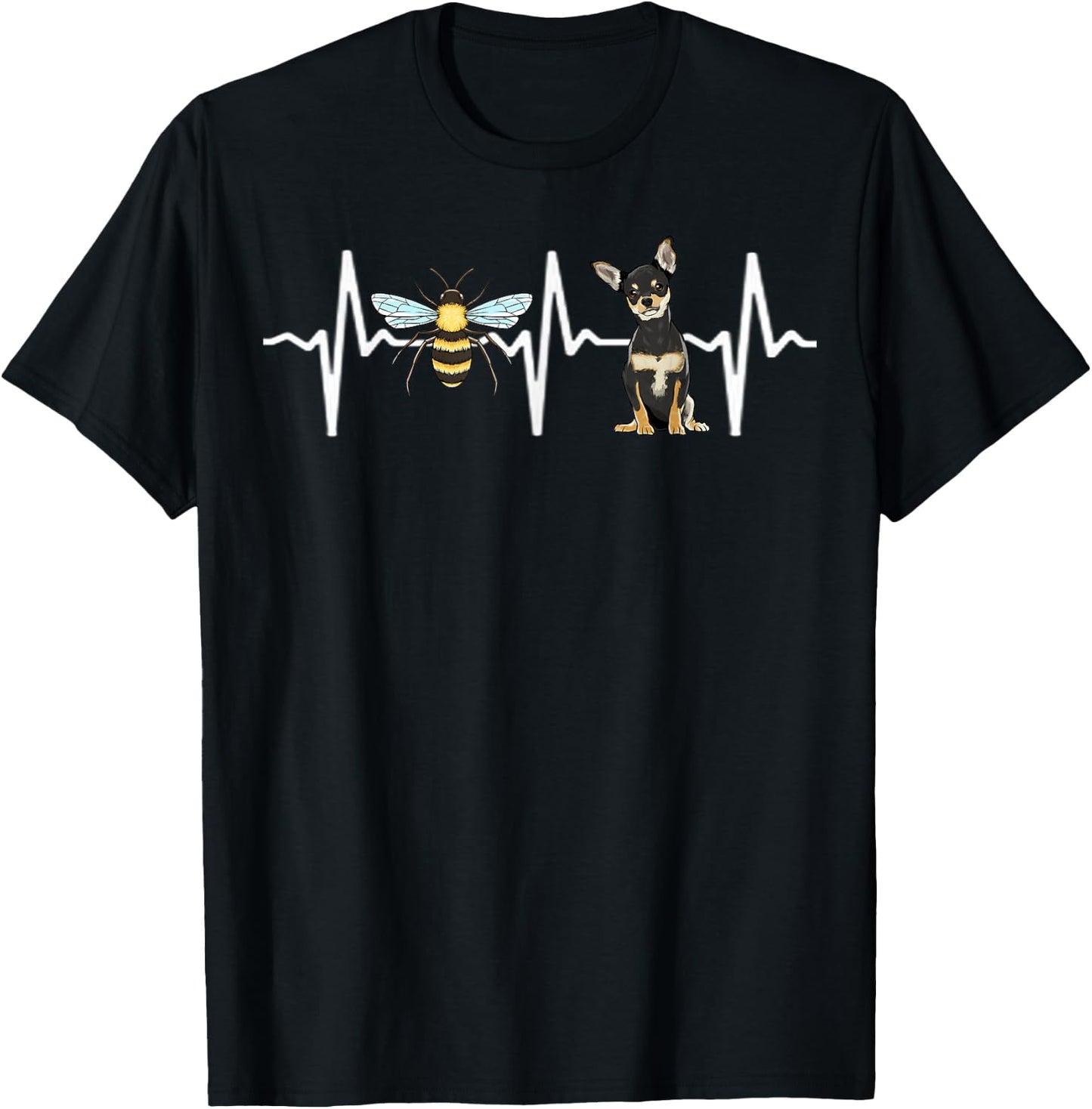 Honey Bee Black Chihuahua Heartbeat Dog Lover T-Shirt - T-Shirt | Black