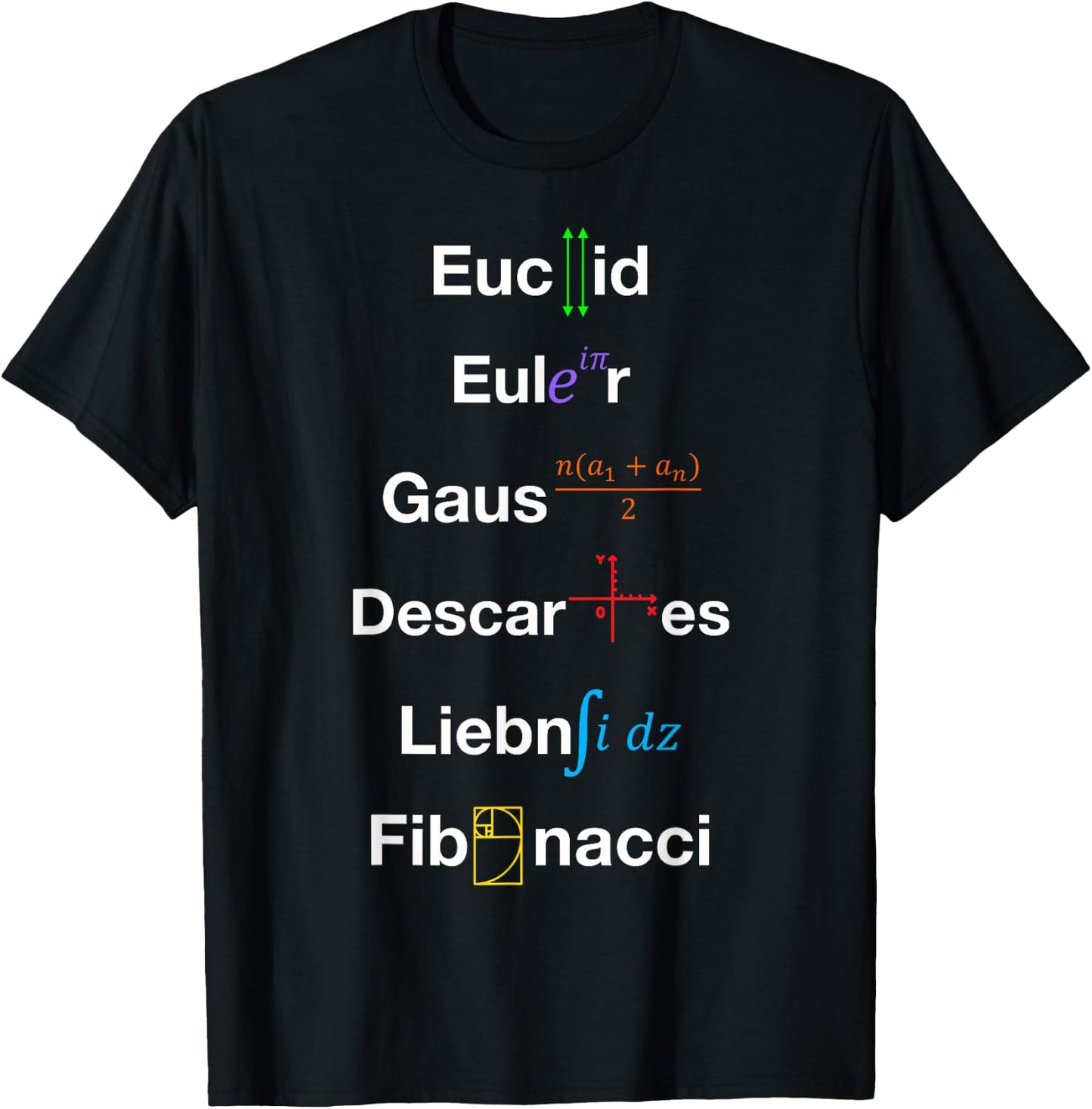 Nerdy Euclid Euler Gauss Descartes Leibniz Fibonacci Math T-Shirt - T-Shirt | Black