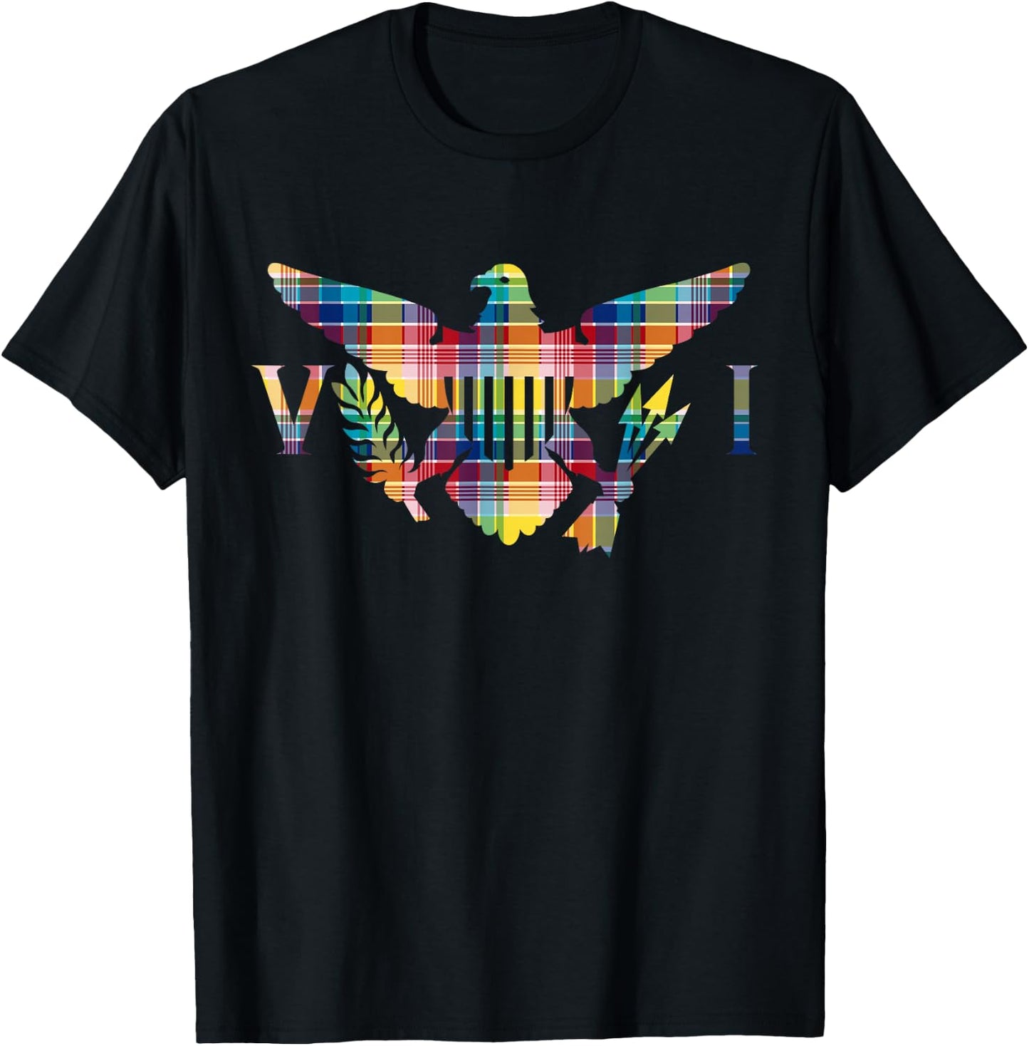 Official Virgin Islands Madras VI Flag T-Shirt - T-Shirt | Black