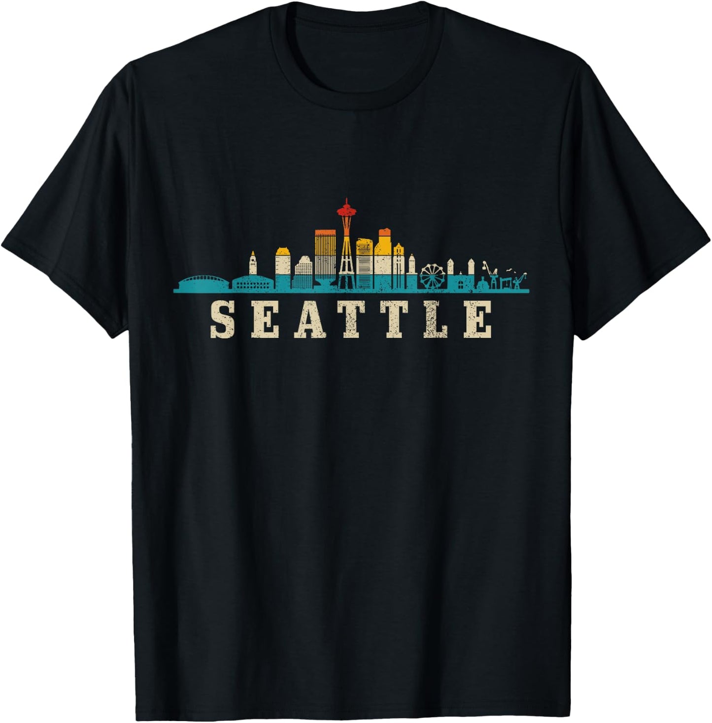 Seattle Skyline Washington Vintage Pride T-Shirt - T-Shirt | Black