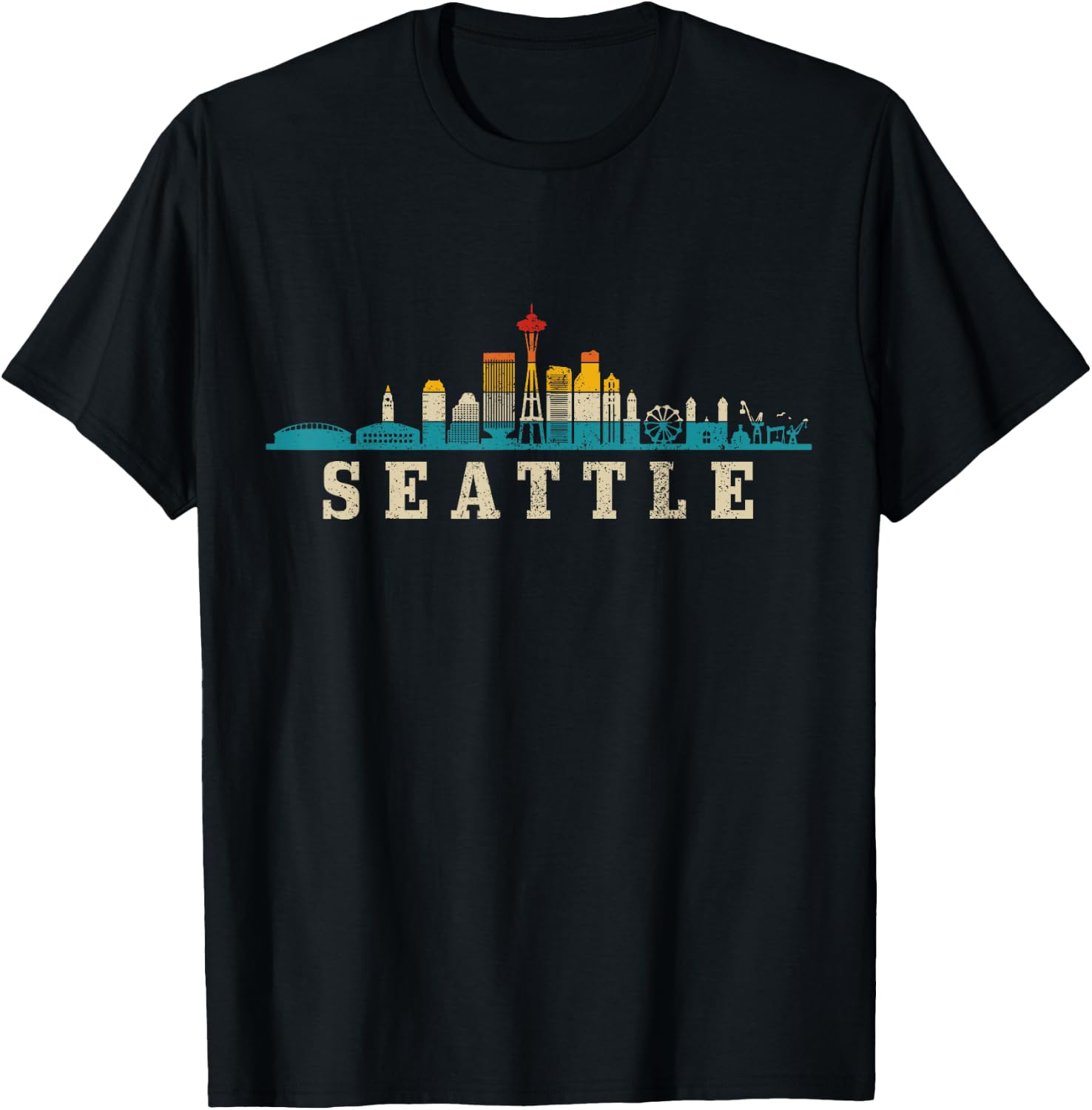 Seattle Skyline Washington Vintage Pride T-Shirt - T-Shirt | Black