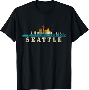 Seattle Skyline Washington Vintage Pride T-Shirt - T-Shirt | Black