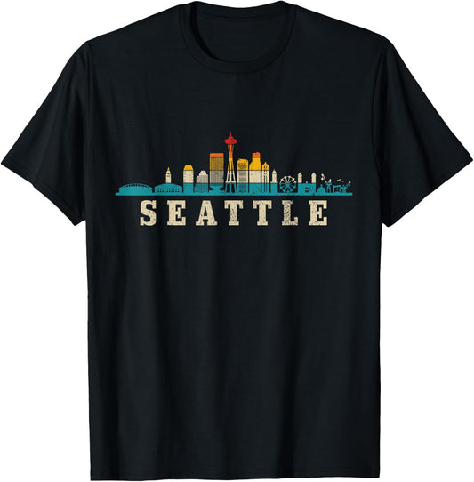 Seattle Skyline Washington Vintage Pride T-Shirt - T-Shirt | Black
