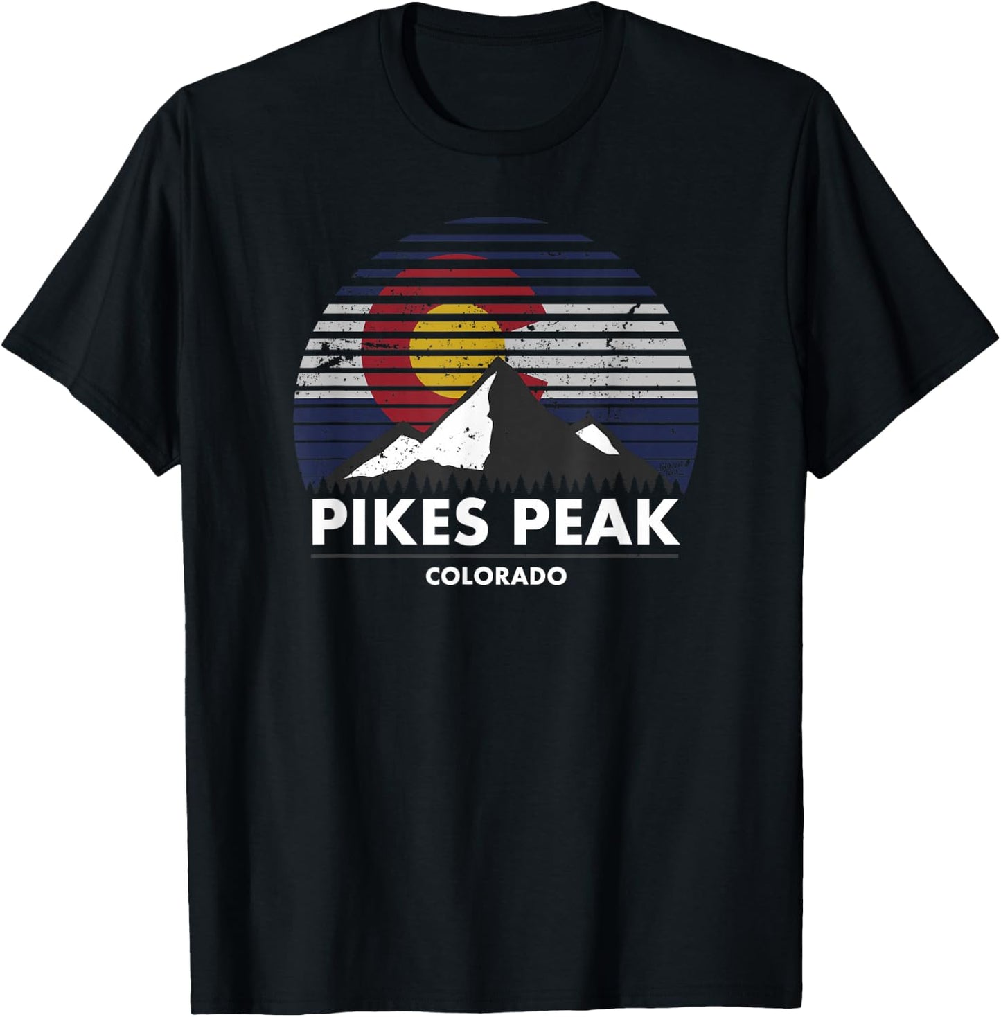Pikes Peak Colorado Flag - Mountain Adventure T-Shirt - T-Shirt | Black