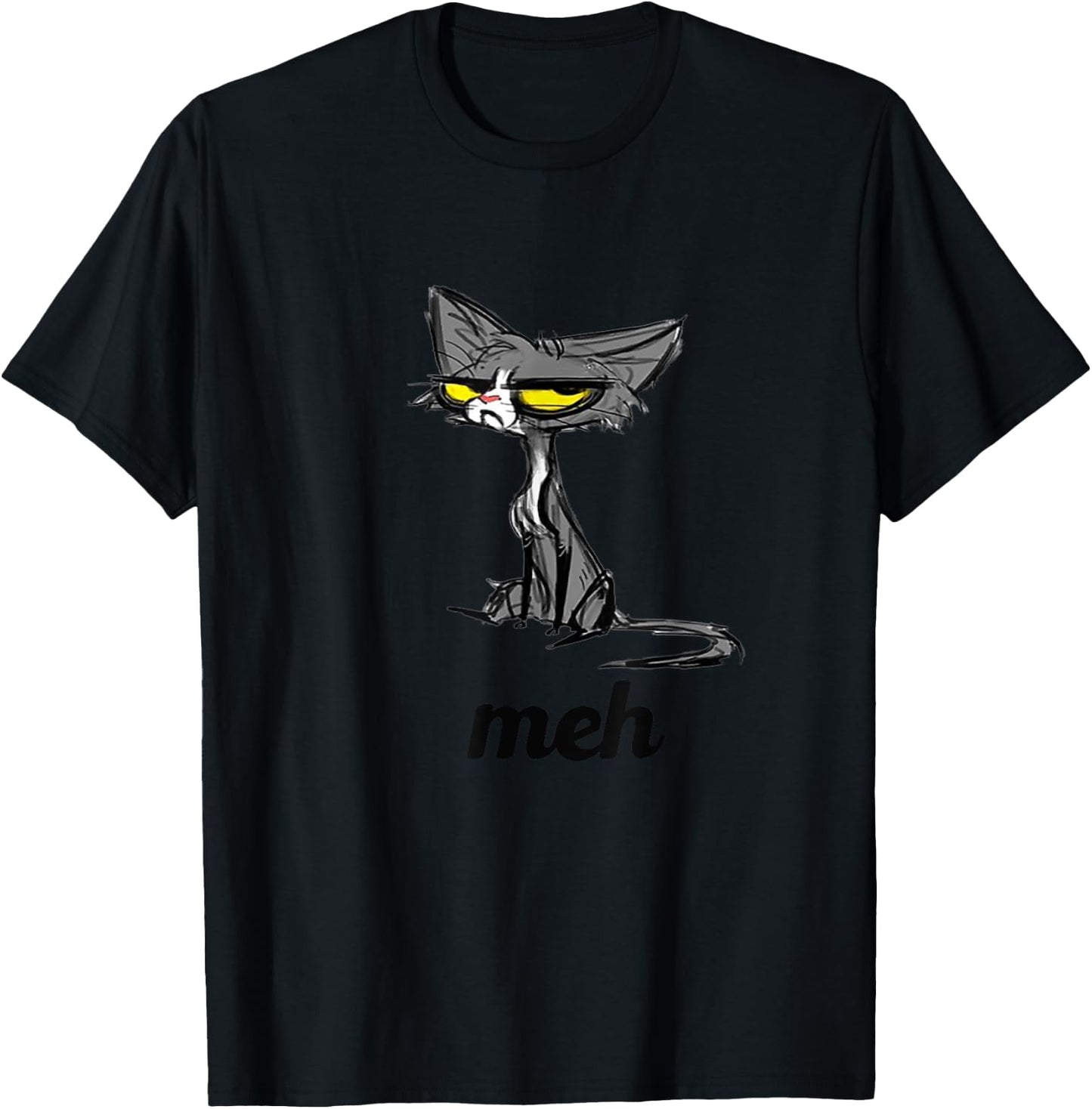 Amazing Meh Cat for Cat Lovers - Funny Orange Cat - , Blue, Small, Short Sleeve, Classic Fit, Cotton 60% Polyester 40% T-Shirt - T-Shirt | Black