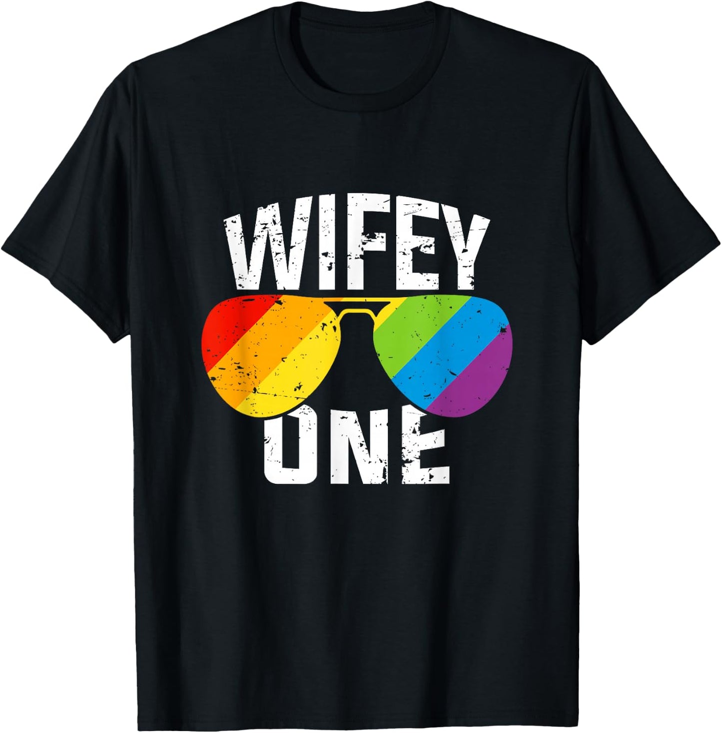 Lesbian Pride Wifey One Bride Matching Couples Gift Shirt T-Shirt - T-Shirt | Black
