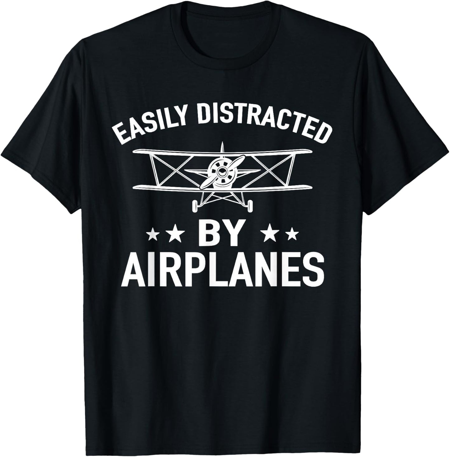 Easily Distracted by Airplanes - Plane Pilot Biplane T-Shirt - T-Shirt | Black