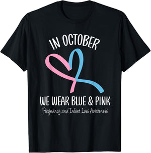 Heart We Wear Blue Pink Pregnancy and Infant Loss Awareness T-Shirt - T-Shirt | Black
