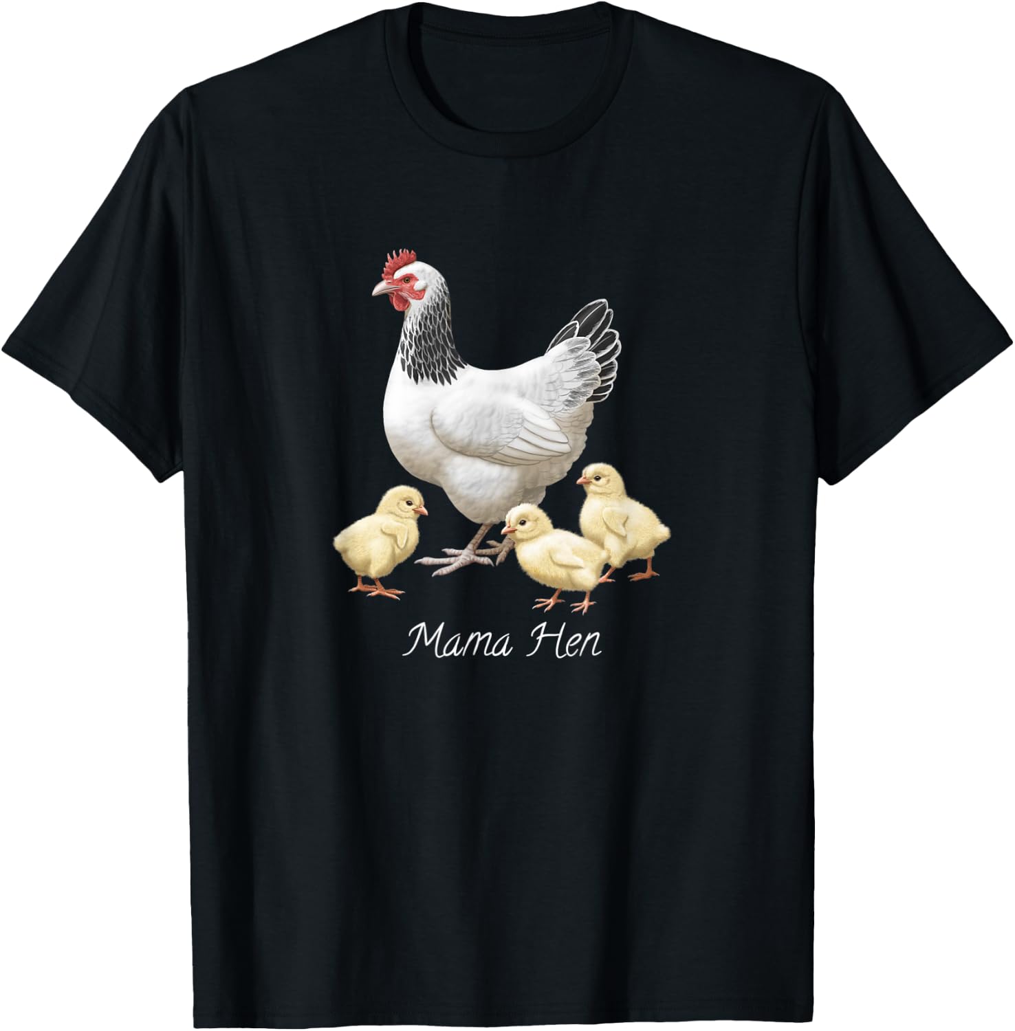 Mama Hen Sussex Chicken and 3 Baby Chicks T-Shirt - T-Shirt | Black