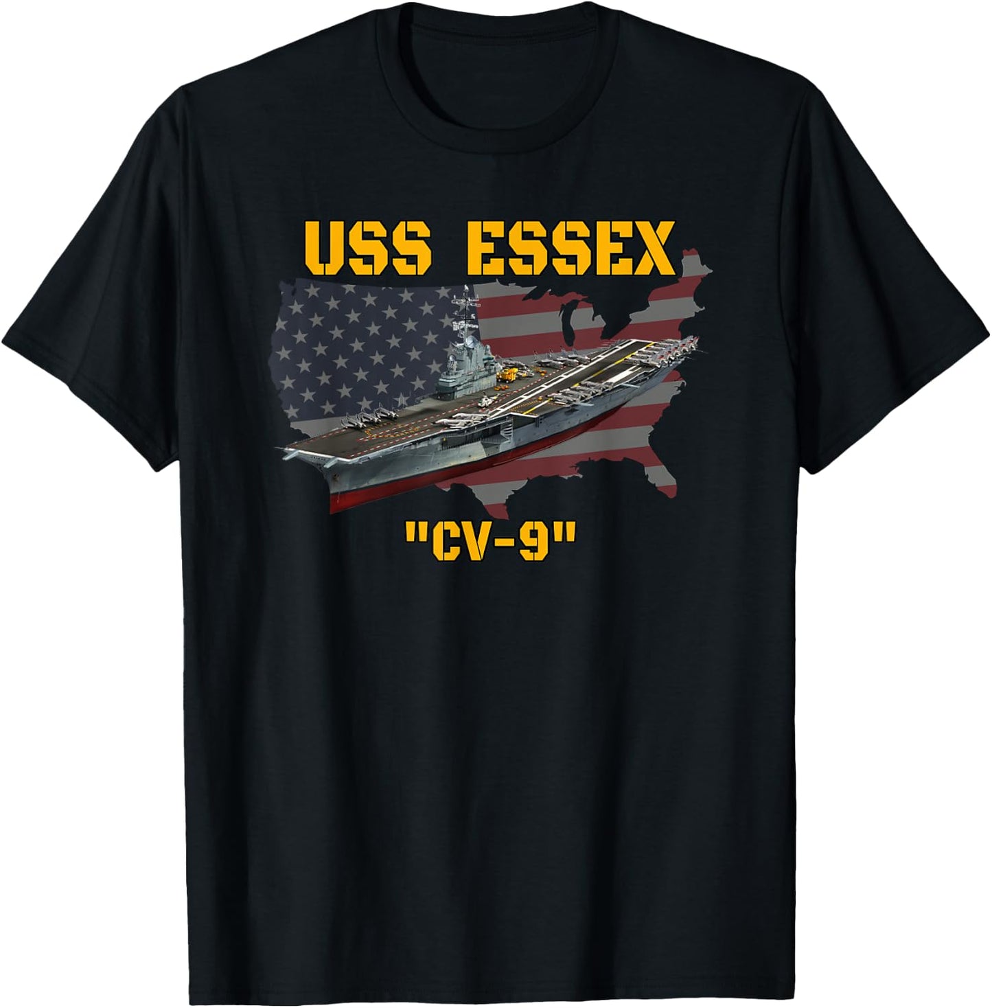 Aircraft Carrier USS Essex CV-9 Veterans Day Father's Day T-Shirt - T-Shirt | Black