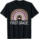 Cute First Grade Teacher Leopard Rainbow Pastel Pink 1st T-Shirt - T-Shirt | Black