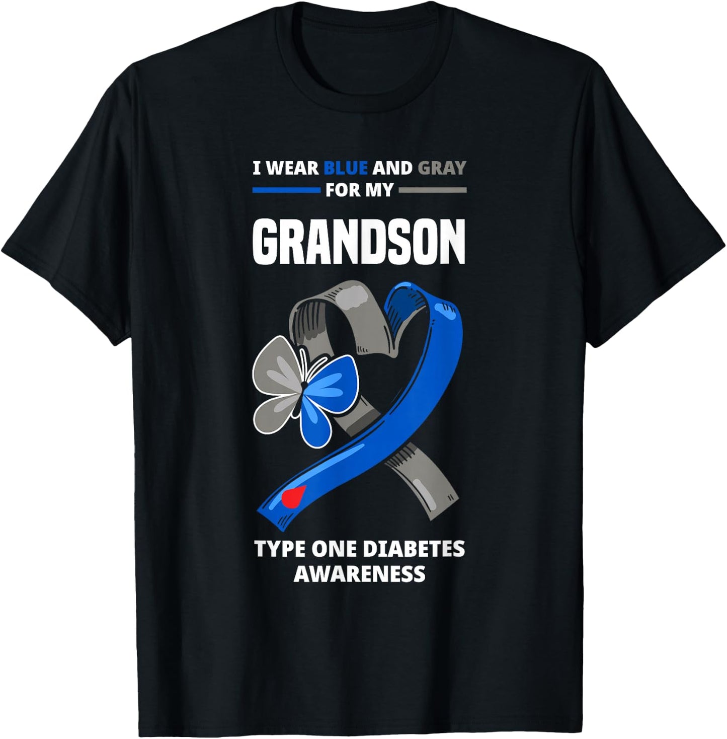 I Wear Blue & Gray For My Grandson Type One Diabetes T-Shirt - T-Shirt | Black