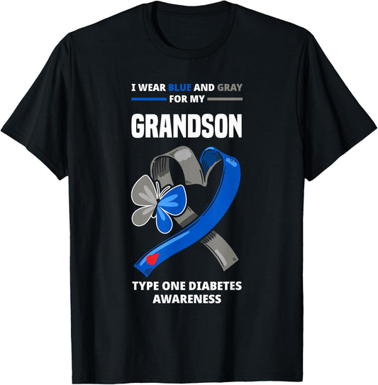 I Wear Blue & Gray For My Grandson Type One Diabetes T-Shirt - T-Shirt | Black