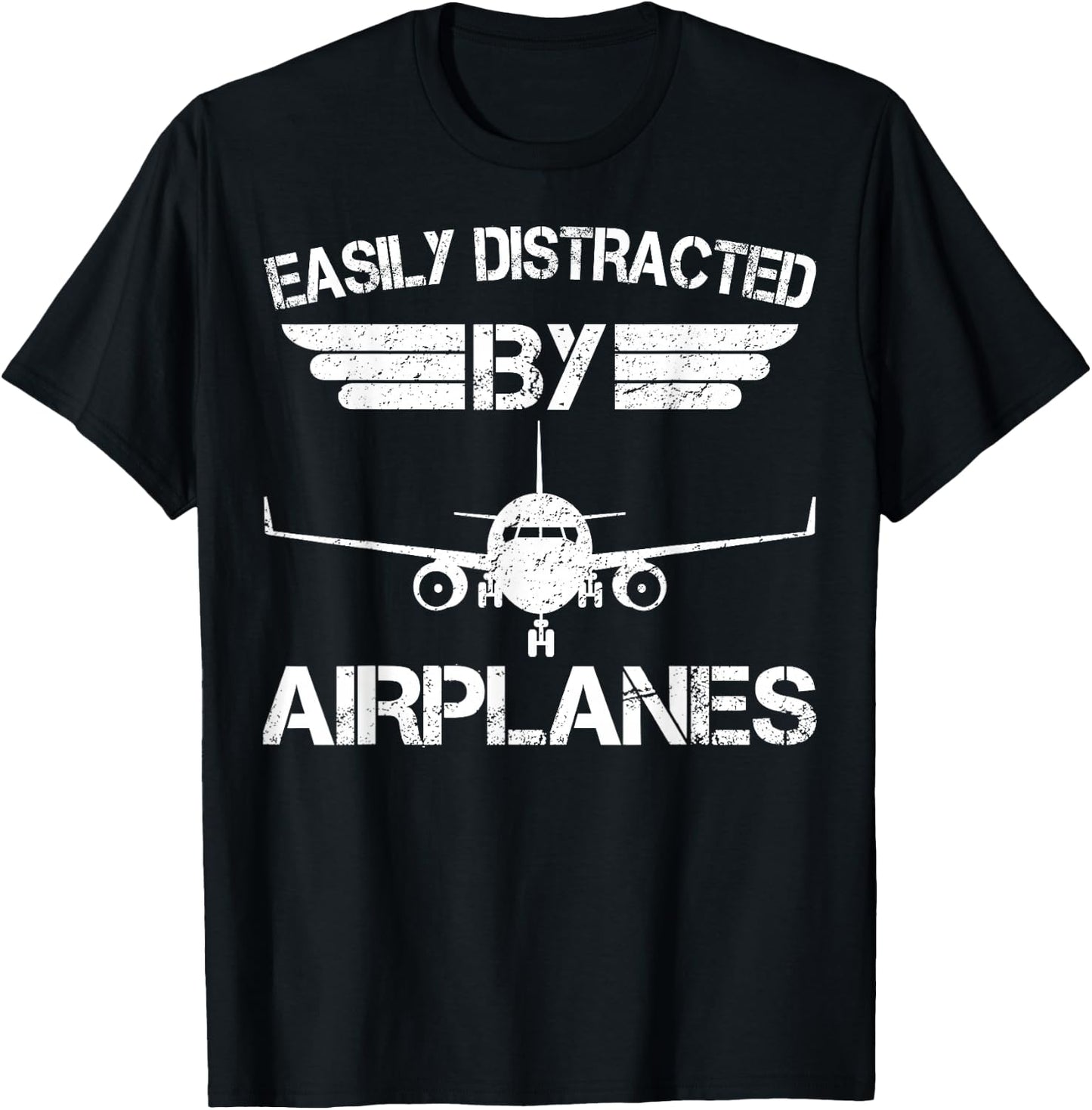 Easily Distracted by Airplanes Aviation Pilot Airplane Lover Small T-Shirt - T-Shirt | Black