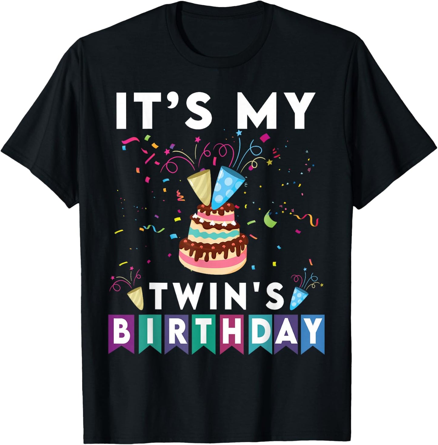 It's My Twin's Birthday Twins Matching Confetti Cake T-Shirt - T-Shirt | Black