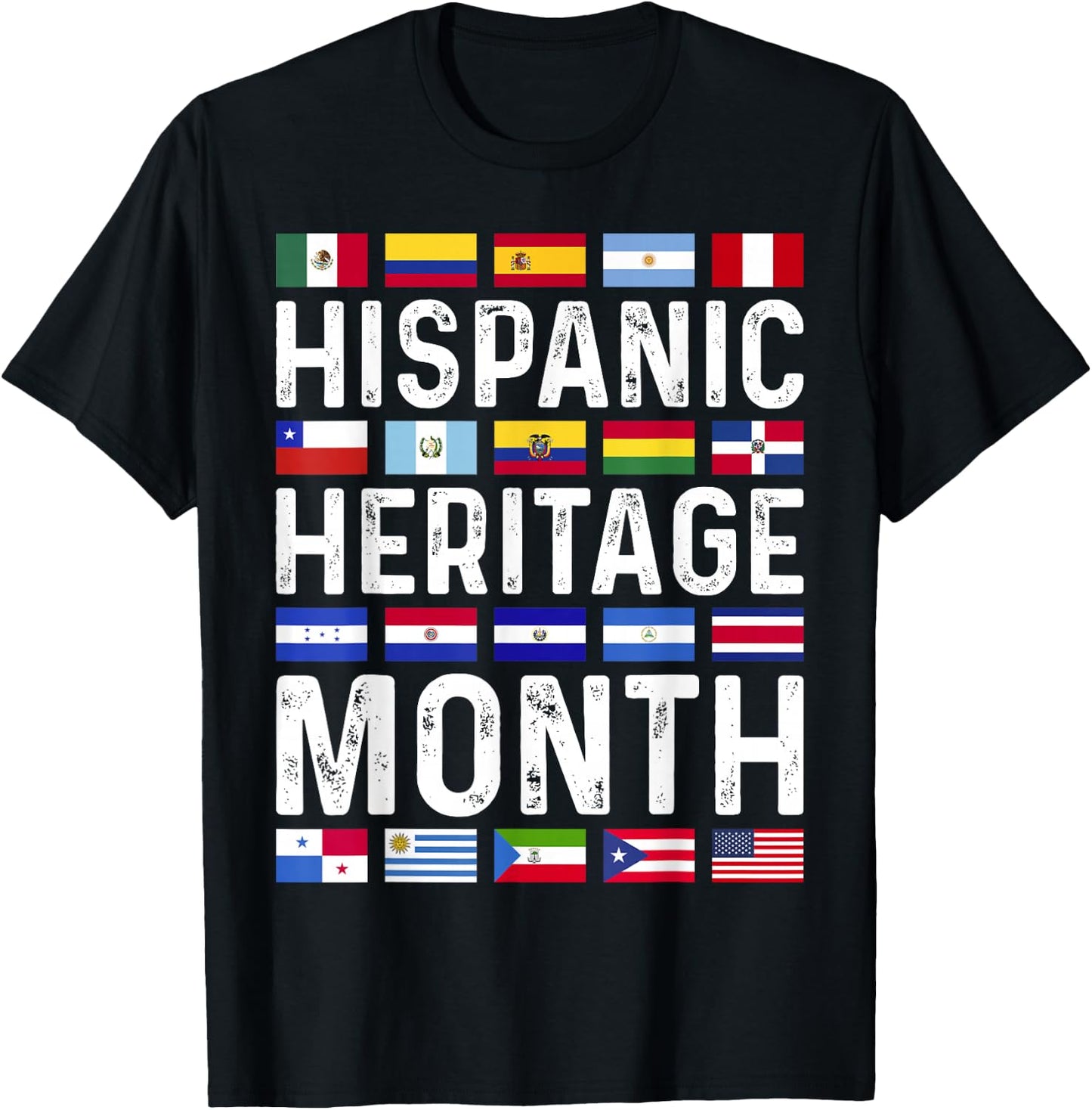 Hispanic Heritage Month National Latino Countries Flags T-Shirt - T-Shirt | Black