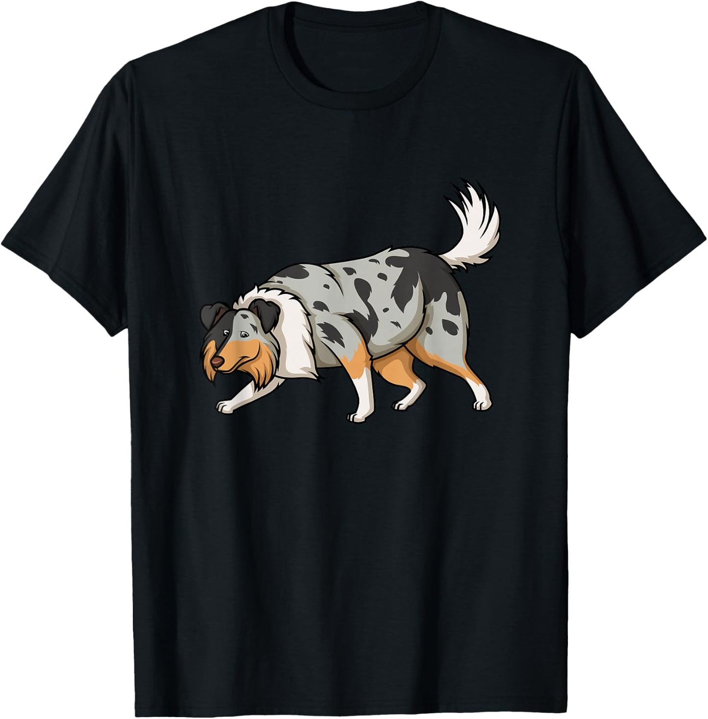Collie Dogs Blue Merle Collie Sniffing Funny Cute T-Shirt - T-Shirt | Black