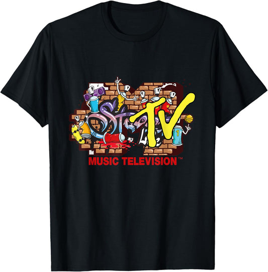 Mademark x MTV - The official MTV Logo in streetwear style with graffiti wall T-Shirt - T-Shirt | Black