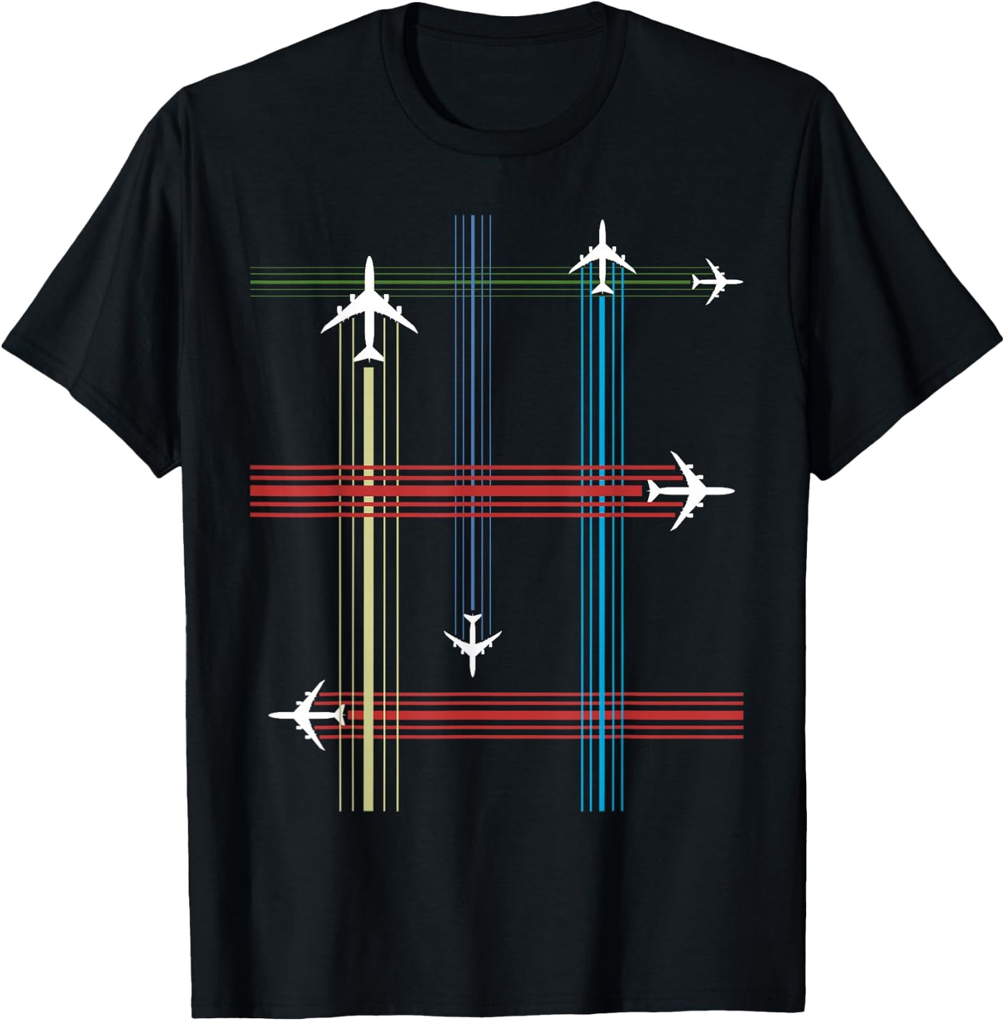 Retro 747 Airliner Contrail Vintage Aircraft Pilot T-Shirt - T-Shirt | Black