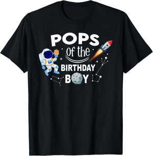Pops of The Birthday Boy Space Astronaut Birthday Family T-Shirt - T-Shirt | Black