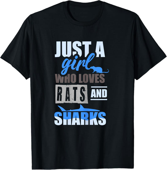 Just a girl who loves rats and sharks - Girl Shark Rat T-Shirt - T-Shirt | Black