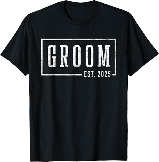 Groom Est 2025 Future Husband Engaged Gifts Him Engagement T-Shirt - T-Shirt | Black
