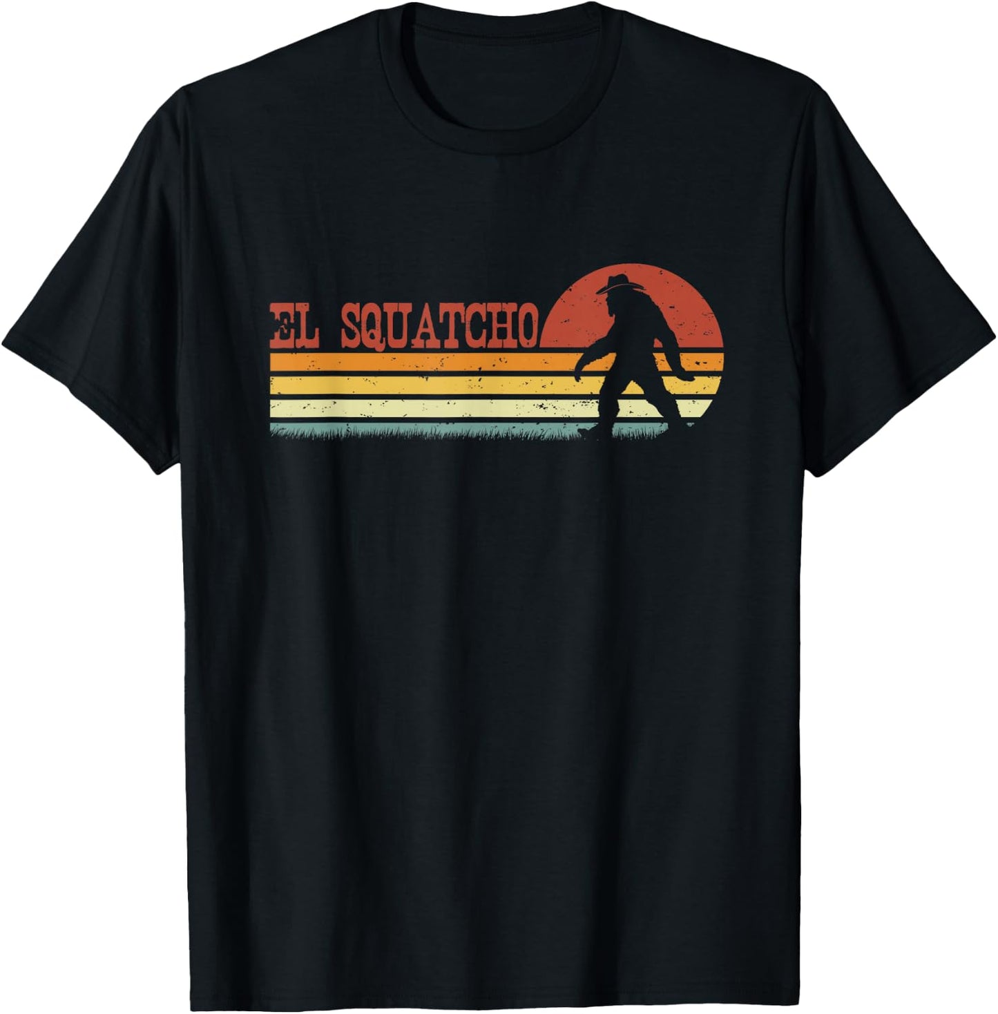 El Squatcho - Funny Retro Stripes Bigfoot Cinco de Mayo T-Shirt - T-Shirt | Black