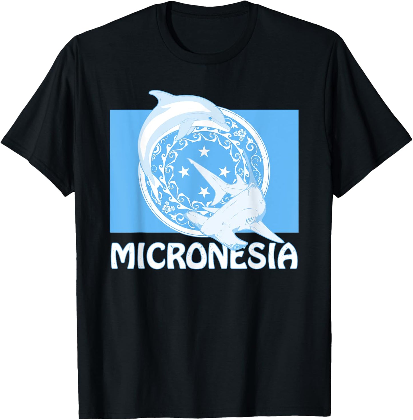 Micronesian Flag of Micronesia Dolphin and Hammerhead Shark T-Shirt - T-Shirt | Black