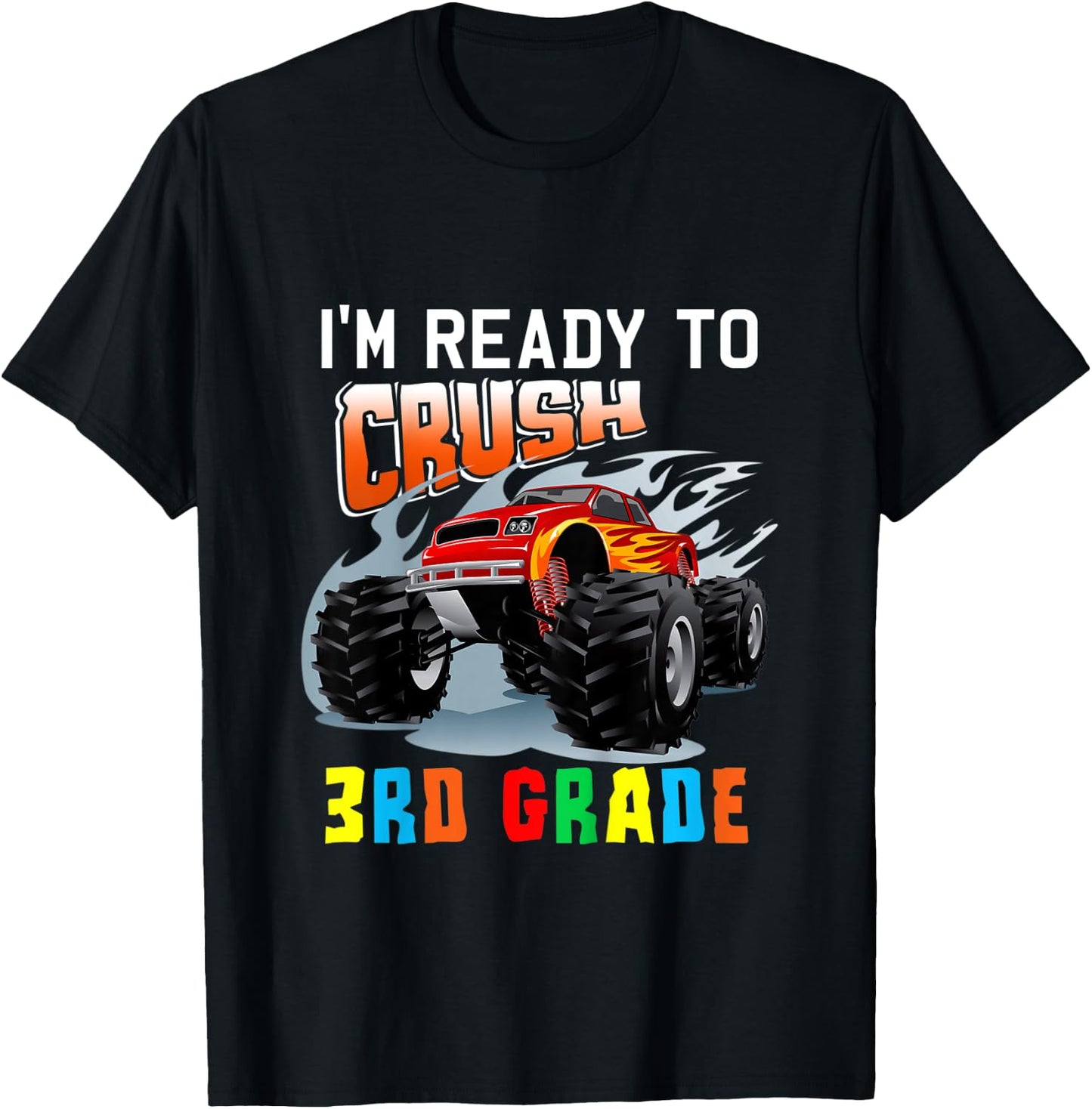 Kids Crush 3rd Grade Monster Truck Boys Funny Back to School T-Shirt - T-Shirt | Black