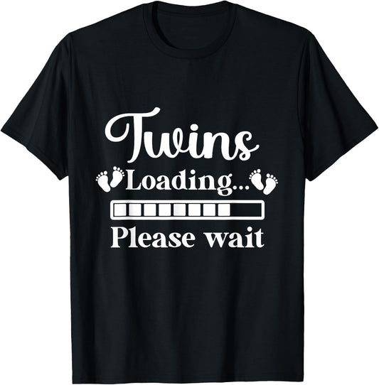 Twins Loading Please Wait Twin Mom Mama Funny T-Shirt - T-Shirt | Black