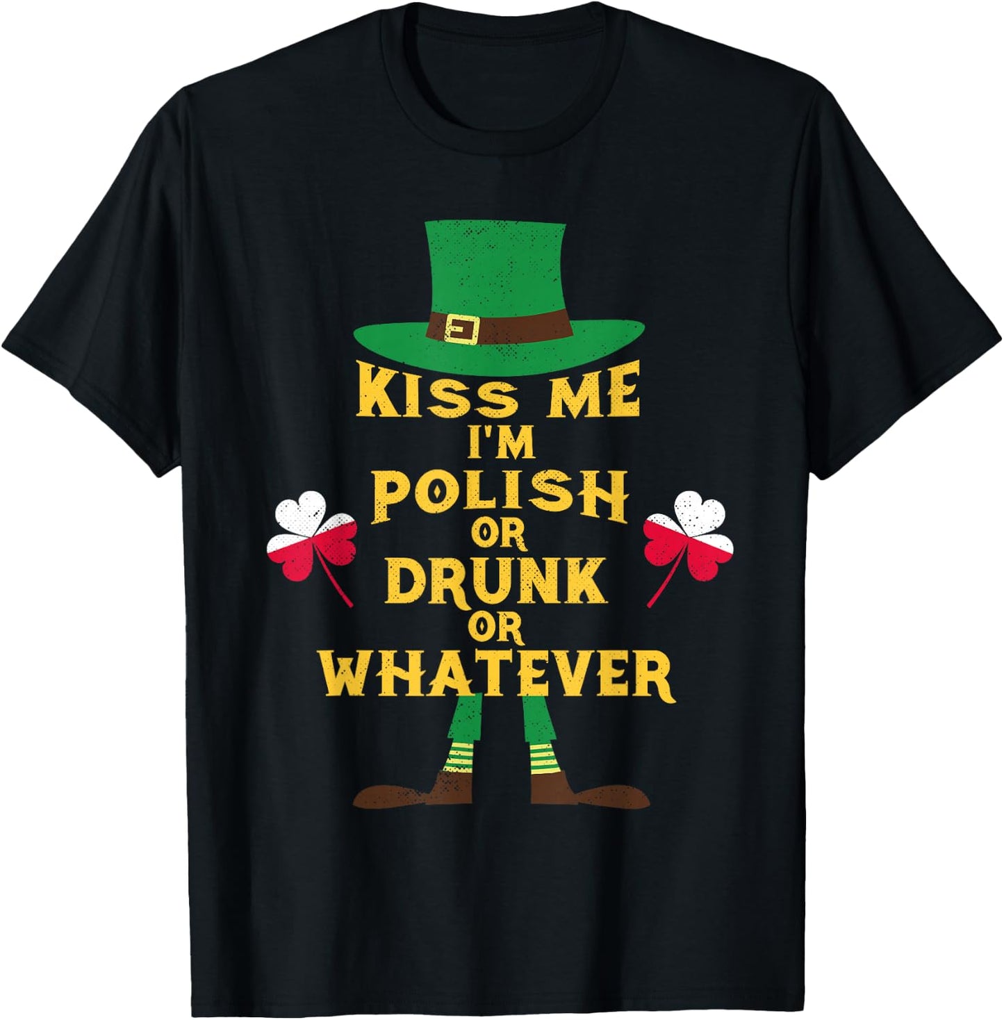 Kiss Me I'm Polish St Patrick's Day Irish Poland T-Shirt - T-Shirt | Black
