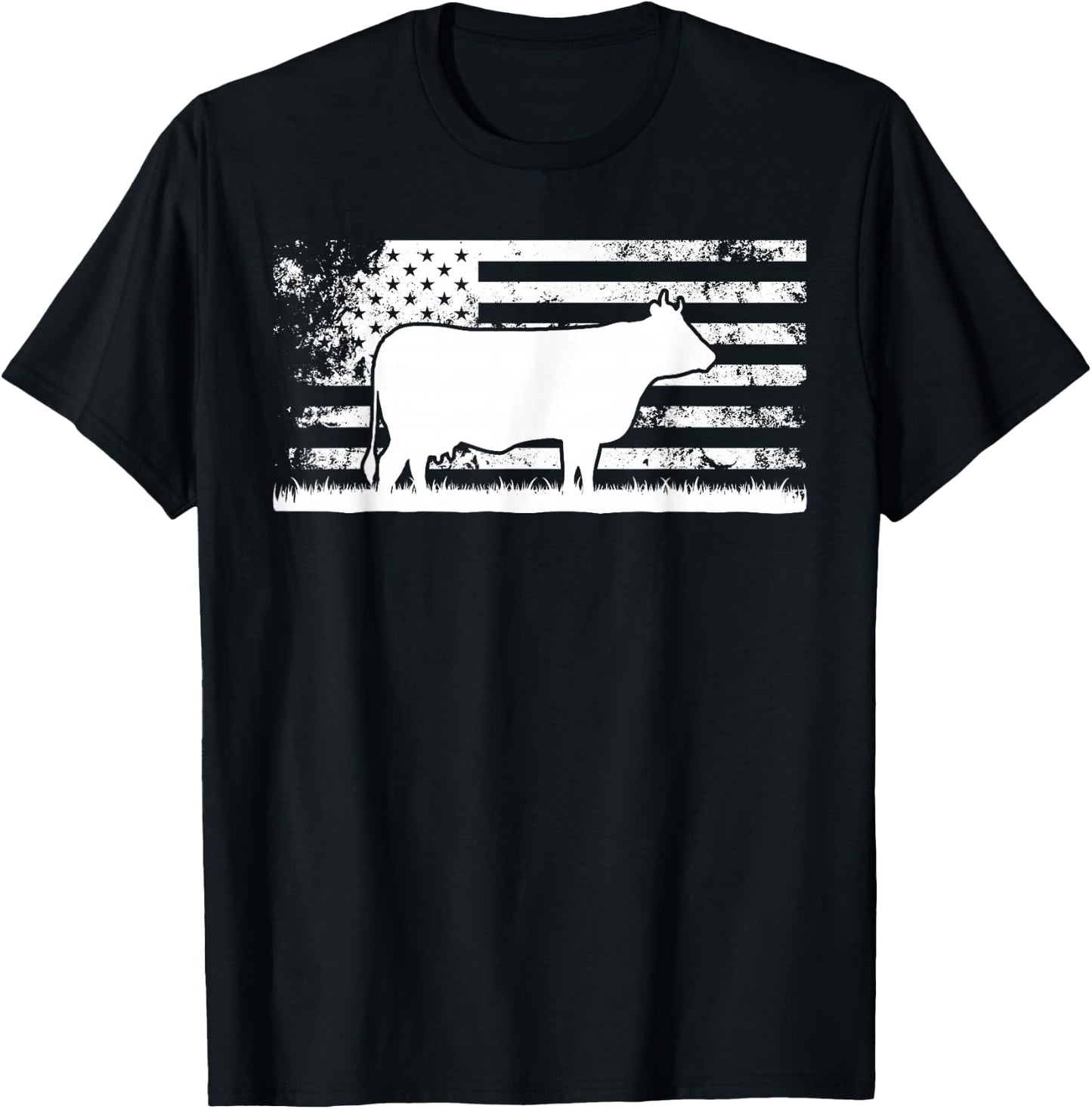 USA American Flag - America Cow Charolais Rancher T-Shirt - T-Shirt | Black