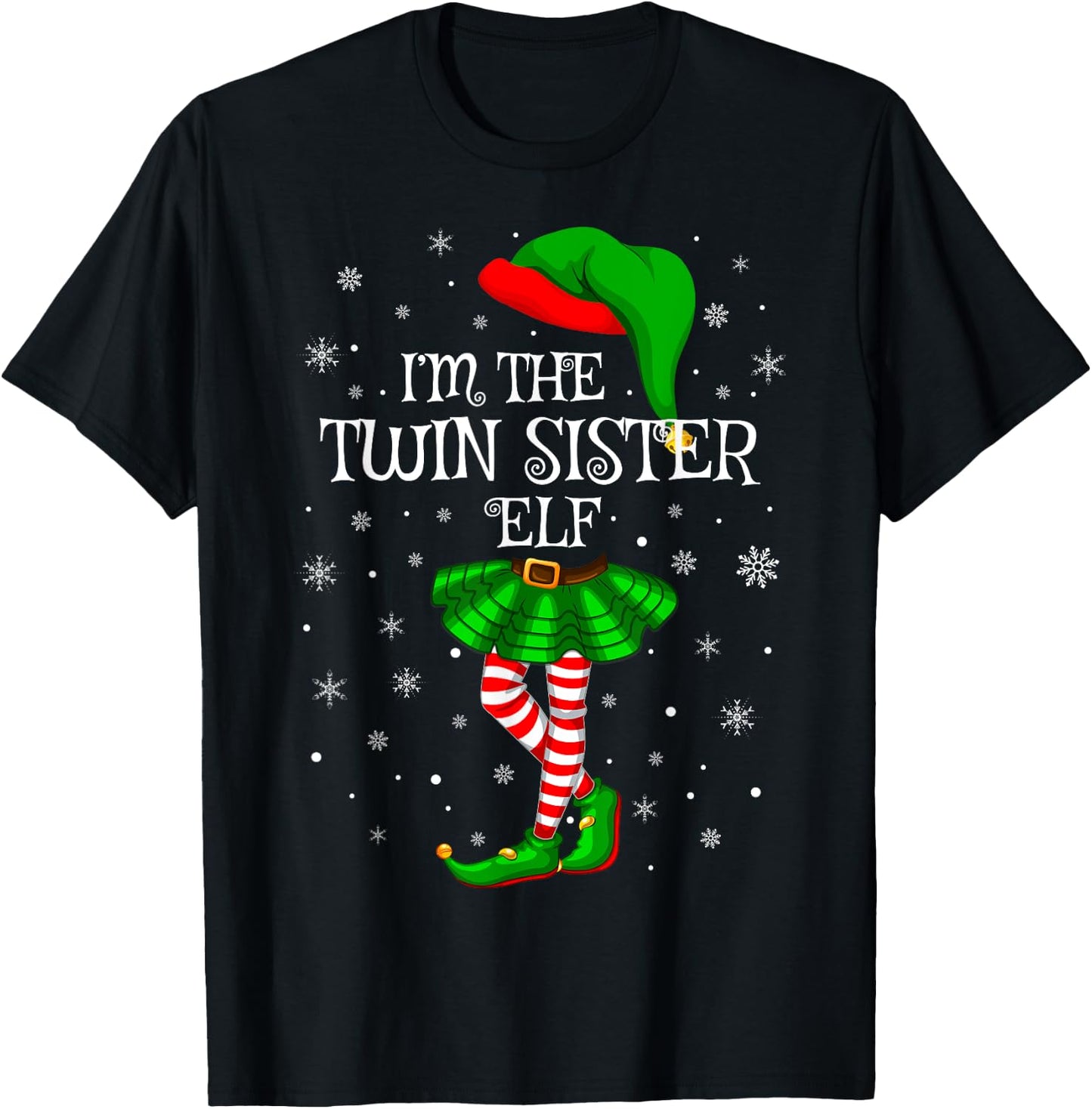 Matching Family Group I'm The Twin Sister Elf Christmas T-Shirt - T-Shirt | Black