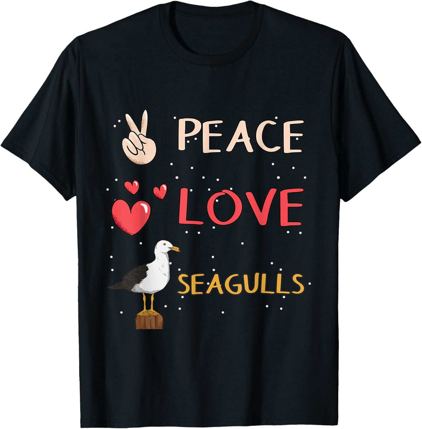Seagull Sea Gulls Peace Love Seagulls T-Shirt - T-Shirt | Black