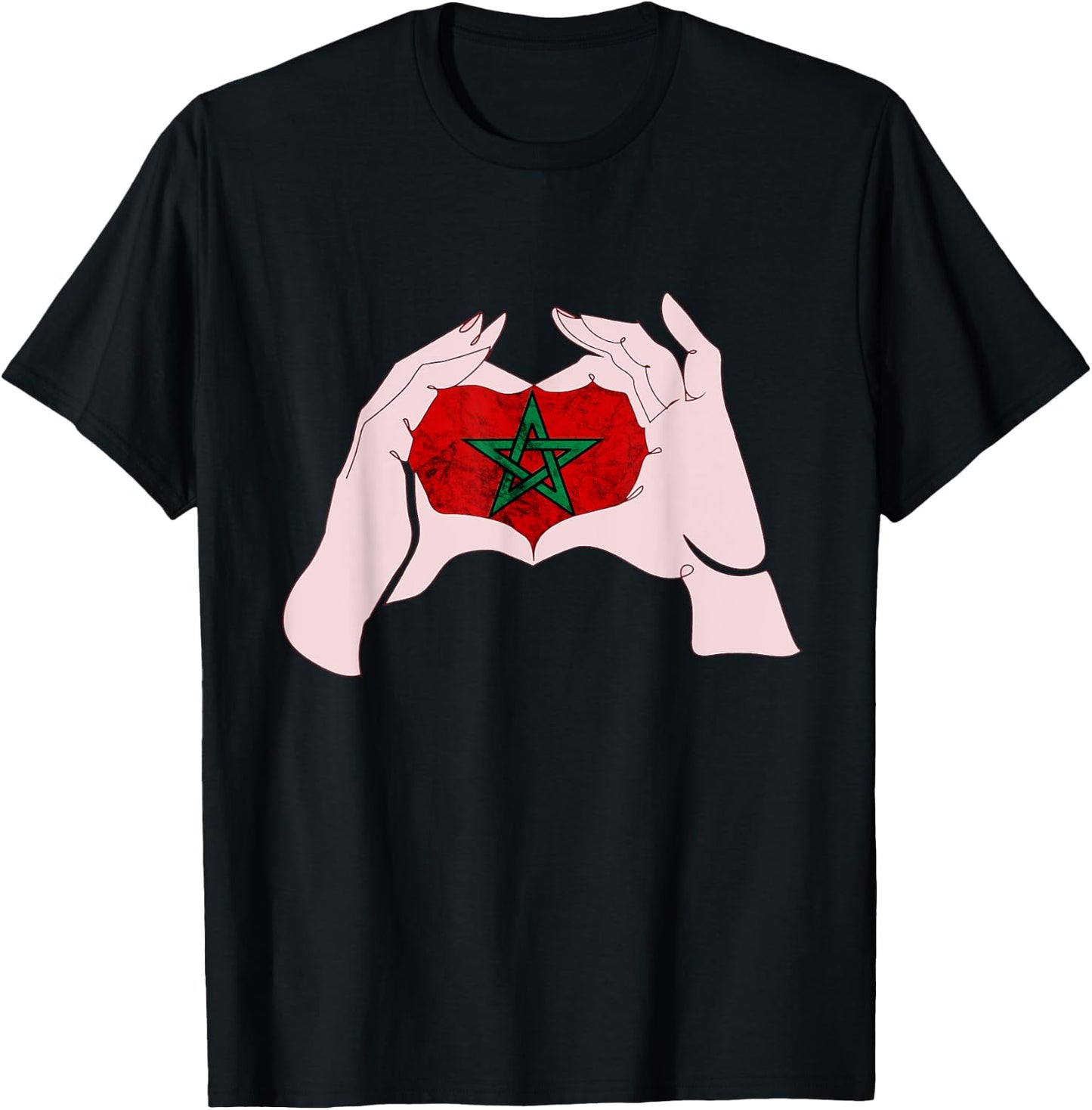 Morocco Heart Send Love Moroccan Flag Hand Moroccan Pride T-Shirt - T-Shirt | Black