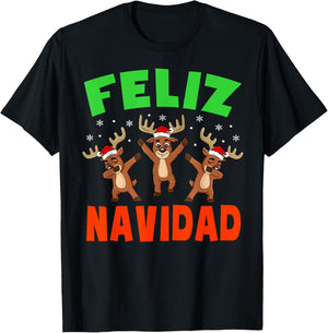 Feliz Navidad Shirt Kids Family Christmas Pajamas Men Women T-Shirt - T-Shirt | Black