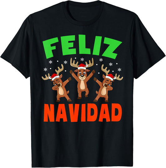 Feliz Navidad Shirt Kids Family Christmas Pajamas Men Women T-Shirt - T-Shirt | Black