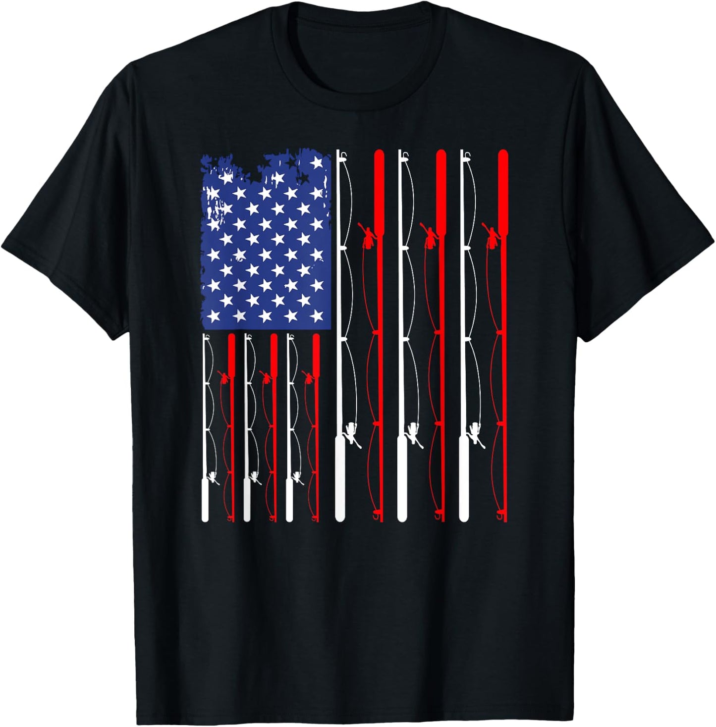 American Flag Fishing Rod Fishing Lover T-Shirt - T-Shirt | Black