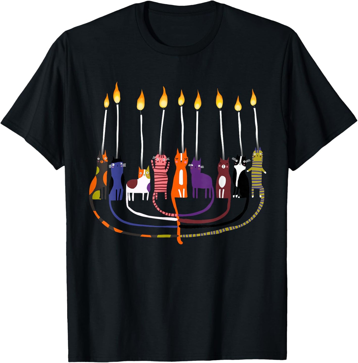 Funny Cat Menorah Hanukkah T-Shirt - T-Shirt | Black