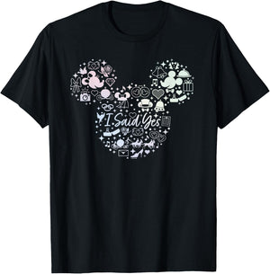 Disney I Said Yes Engagement Proposal Mickey Head Icon T-Shirt - T-Shirt | Black
