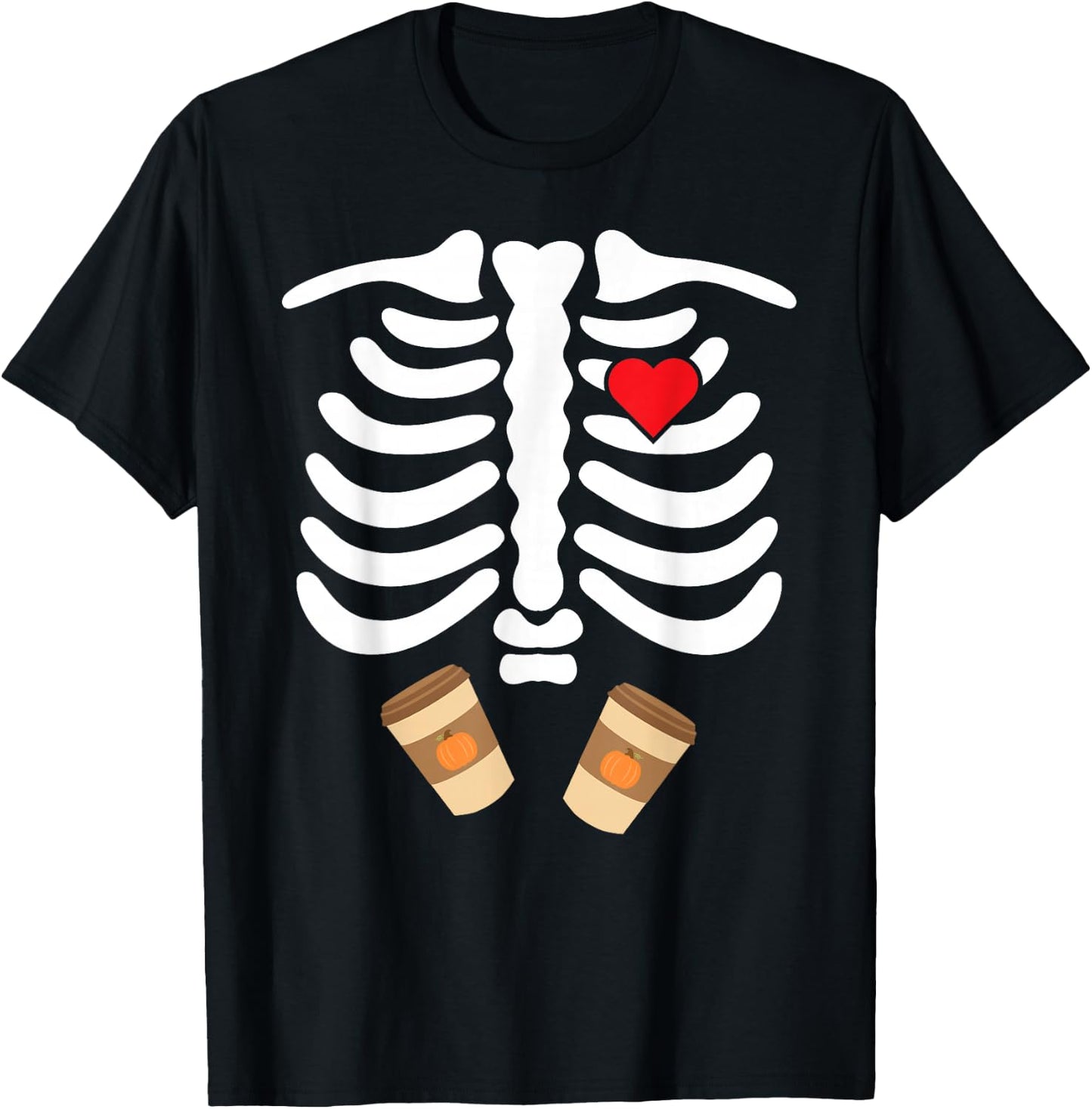 Halloween Skeleton Food Belly Pumpkin Spice T Shirt T-Shirt - T-Shirt | Black