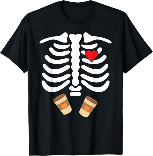 Halloween Skeleton Food Belly Pumpkin Spice T Shirt T-Shirt - T-Shirt | Black