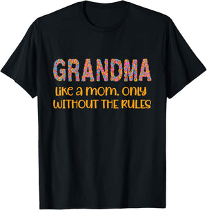 Grandma Like a Mom But Without The Rules Women Flowers T-Shirt - T-Shirt | Black