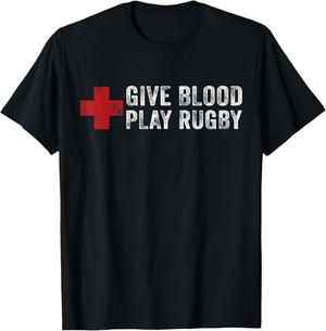 Give Blood Play Rugby Player Funny Rugger League Union T-Shirt - T-Shirt | Black