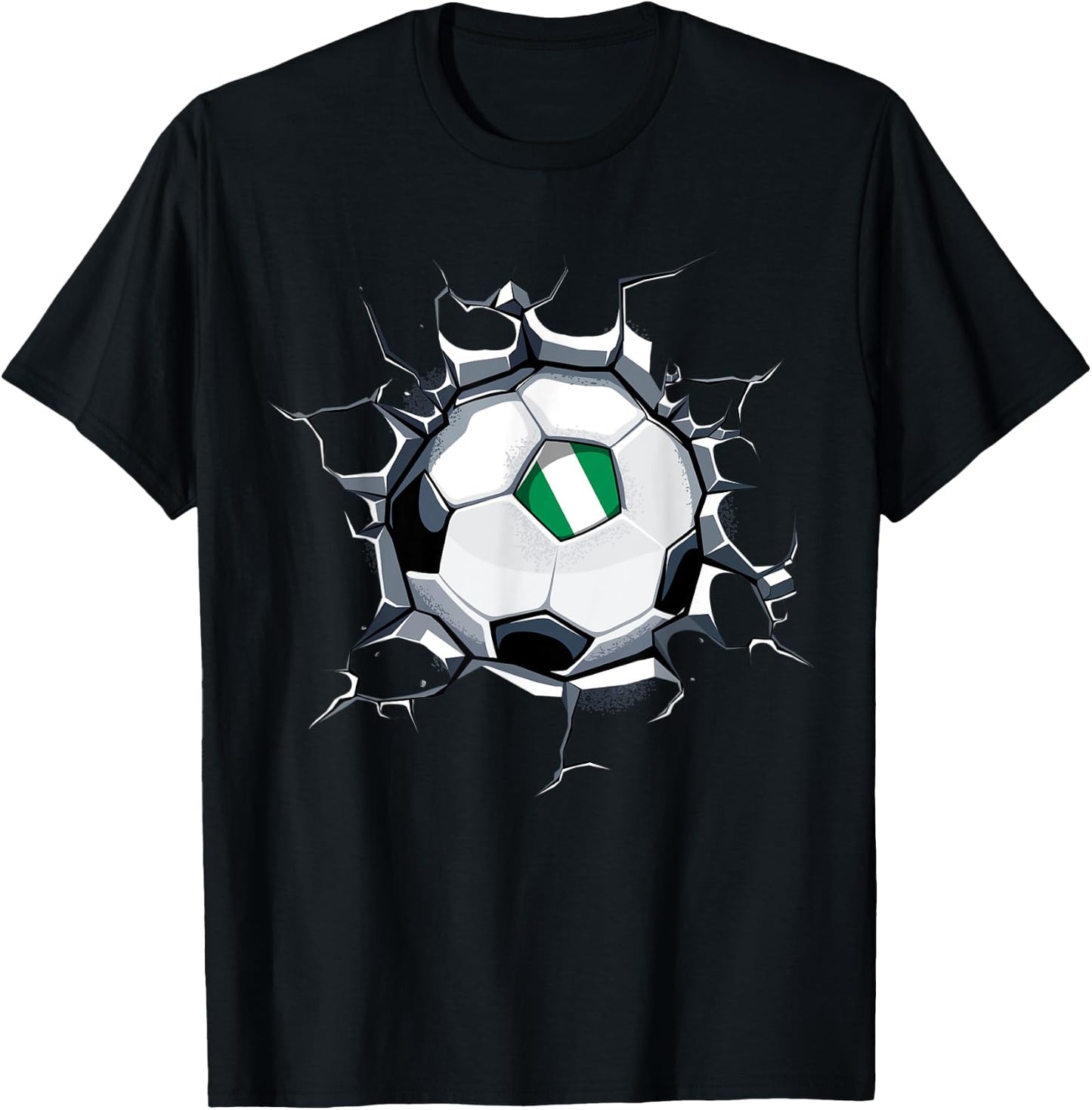 Nigeria Soccer Fans Jersey Nigerian Football Cracked Wall T-Shirt - T-Shirt | Black