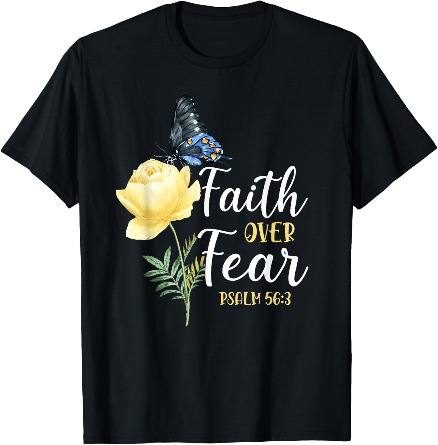 Christian Bible Verse Quote Butterfly Rose Flower Psalm 56:3 T-Shirt - T-Shirt | Black