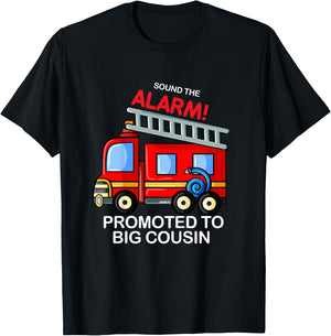 Kids Promoted to Big Cousin Boy Firetruck T-Shirt - T-Shirt | Black