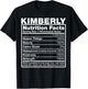 Kimberly Nutrition Facts Kimberly Name Birthday Shirt T-Shirt - T-Shirt | Black